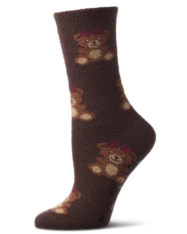 Women's "Lulu Bear" Micro-Plush Non-Skid Novelty Cozy Crew Sock made by MeMoi