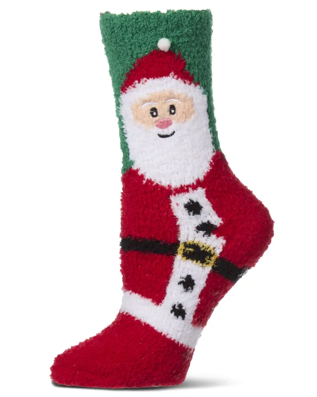 Women's Embroidered Santa Claus Plush Cozy Novelty Crew Sock made by MeMoi