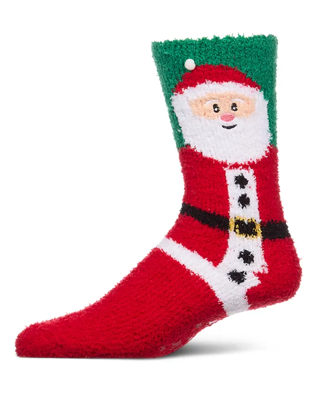 Men's Embroidered Santa Claus Plush Cozy Novelty Crew Sock made by MeMoi