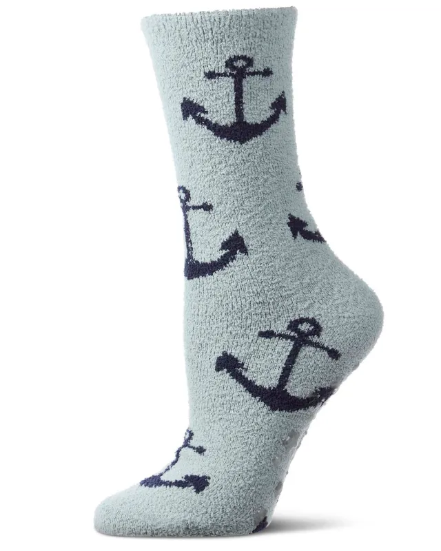 Women's "Anchors" Micro-Plush Non-Skid Novelty Cozy Crew Sock made by MeMoi