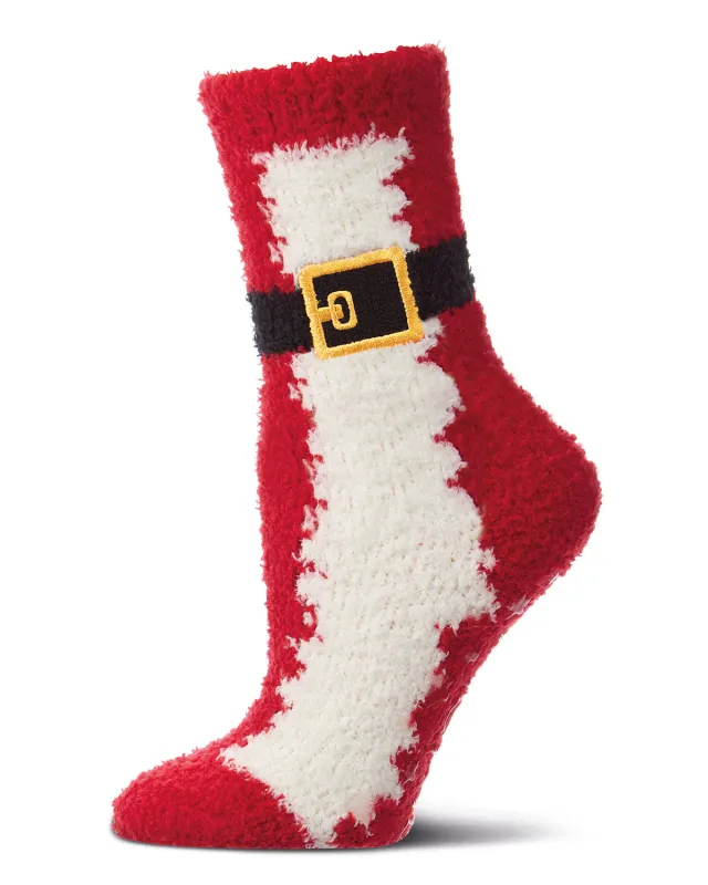 Women's "Santa's Suit" Embroidered Non-Skid Novelty Cozy Crew Sock made by MeMoi