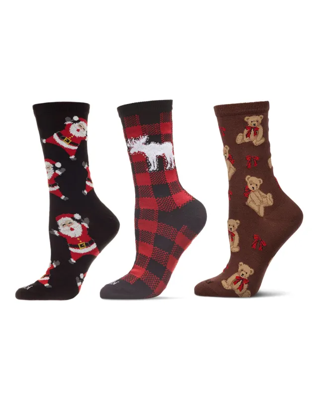 3 Pair Women's Christmas-Themed Fashion Fine-Gauge Novelty Crew Socks made by MeMoi