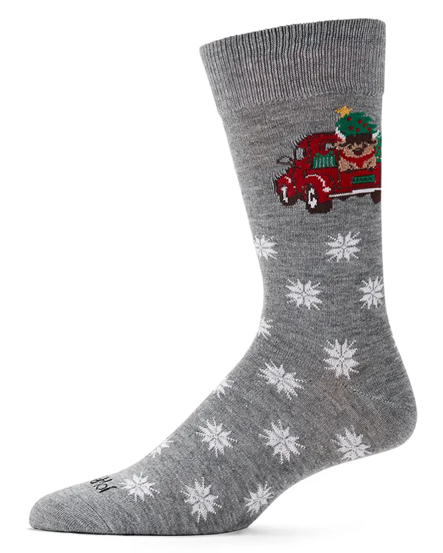 Men's "Highland Cow Holiday Truck" Christmas Novelty Crew Sock made by MeMoi