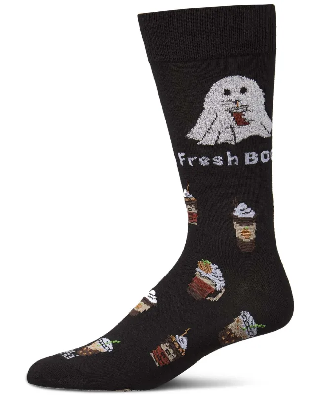 Men's "Fresh Boo" Halloween Holiday Fine-Gauge Crew Socks made by MeMoi