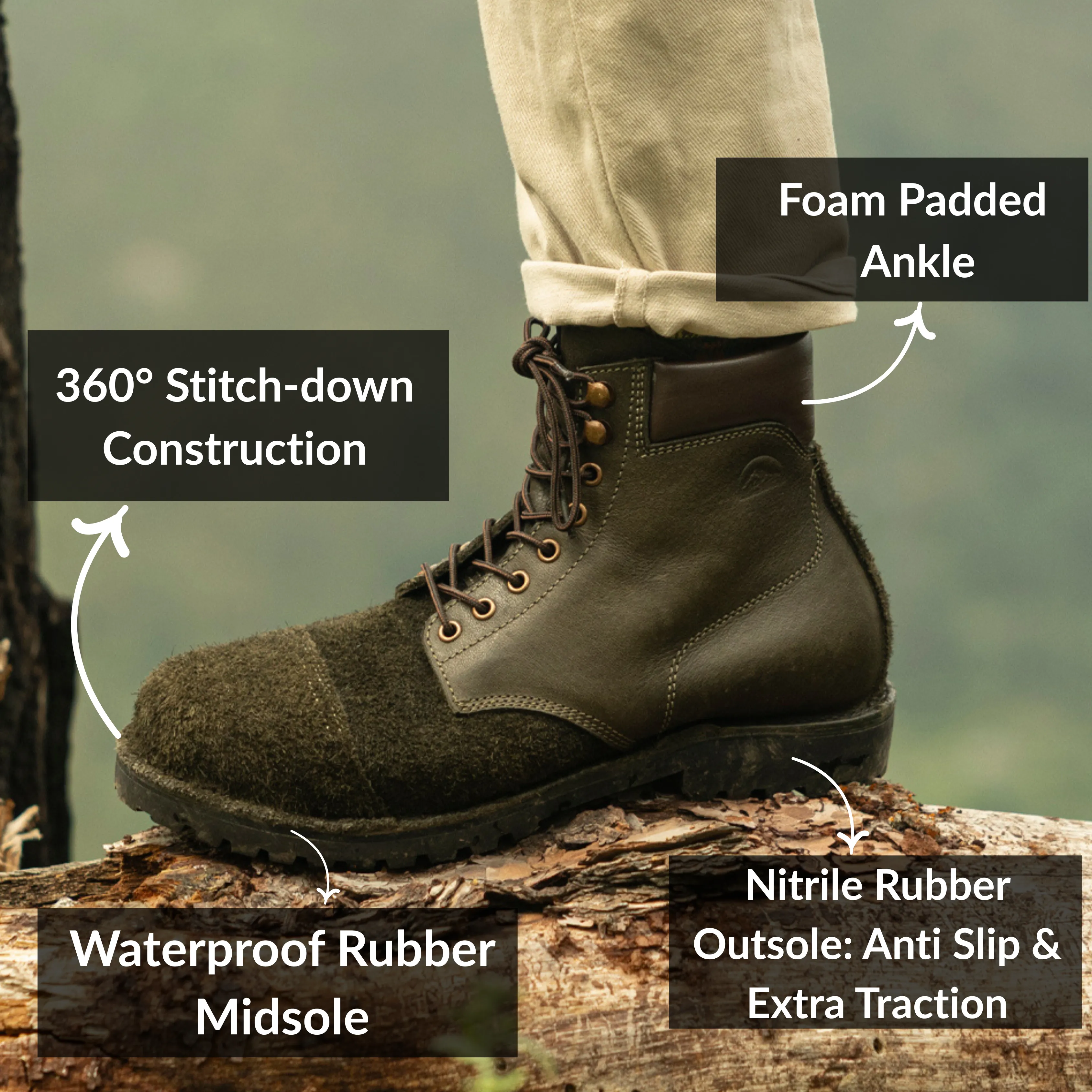 Himalayan Trailmaster Boots 6" (Grizzly Green Roughout) Water Repellent sold by Craft and Glory product image thumbnail 4