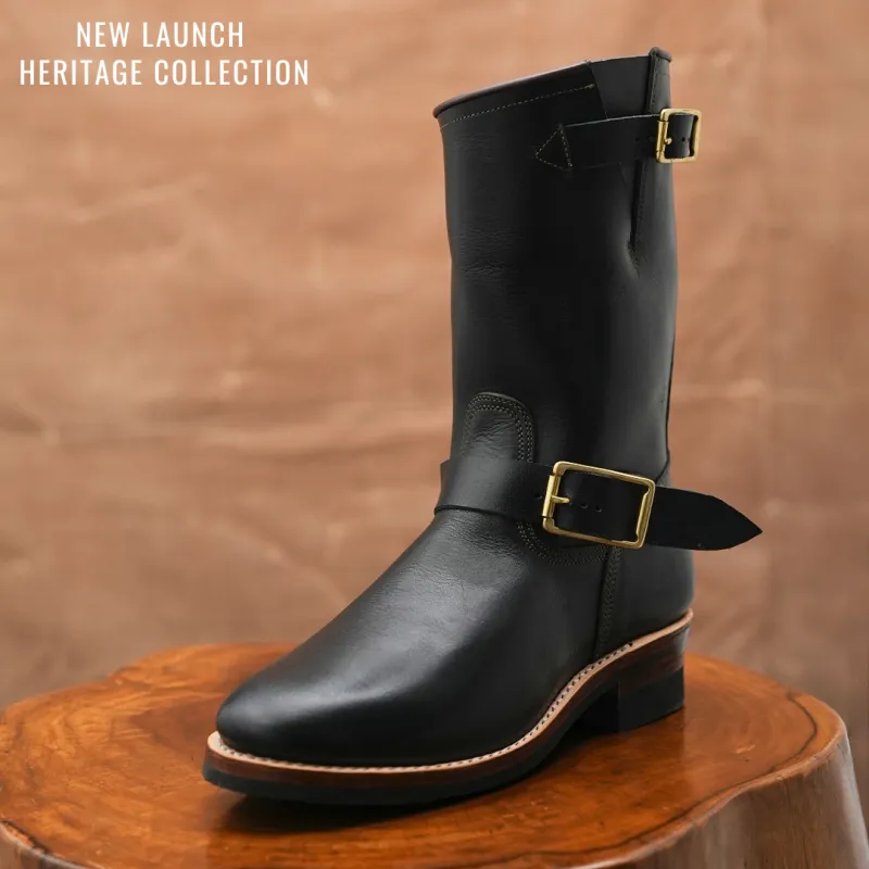 The Foundry Engineer Boots (Raven Black) Goodyear Welted sold by Craft and Glory