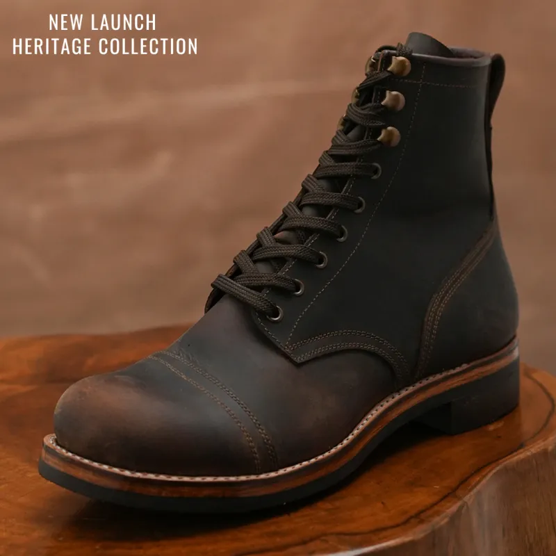 The Brandon Cap Toe Boots (Vintage Brown) (Munson Last - Goodyear Welted) made by Craft and Glory
