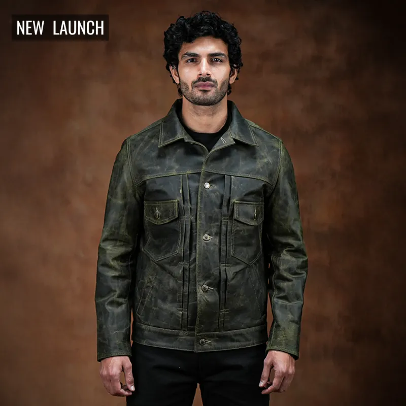 Trucker Type 2 Leather Jacket (Vintage Green) sold by Craft and Glory