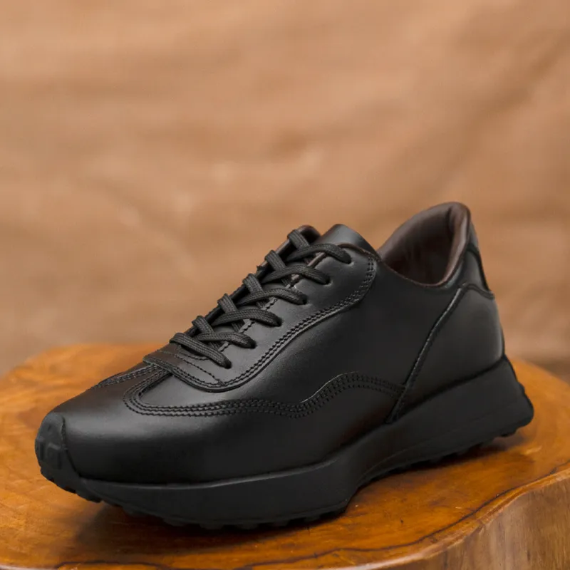 Classic Retro Leather Sneakers (Raven Black With Black Sole) sold by Craft and Glory