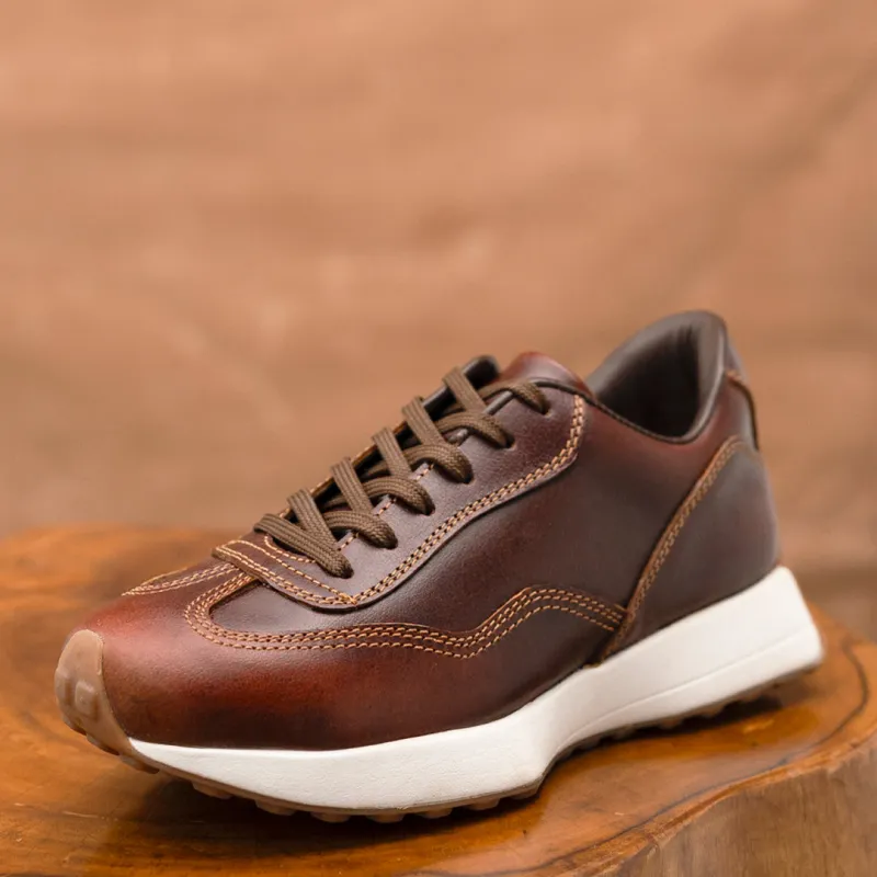 Classic Retro Leather Sneakers (Saddle Tan With White Sole) made by Craft and Glory