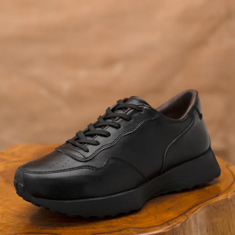 Old Skool Retro Leather Sneakers (Raven Black With Black Sole) sold by Craft and Glory