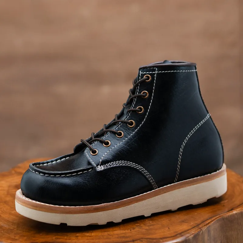 Moc-Toe Leather Boots 6" (Raven Black) Goodyear Welted sold by Craft and Glory