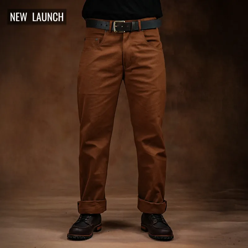 Five Pocket Fox Brown 12 Oz Duck Canvas Pants For Men (True Straight) made by Craft and Glory