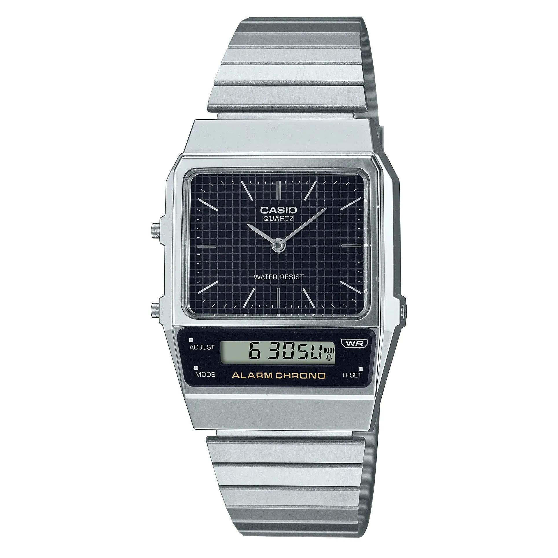 Casio Watch Vintage Dual Time Black Steel Flat Link AQ-800E-1ADF sold by Watches & Crystals