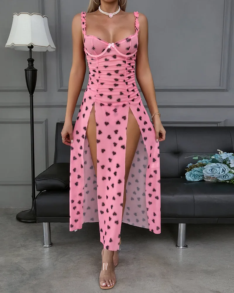 Pink Black Heart Long High Slit Nightgown sold by Avid Love product image thumbnail 4