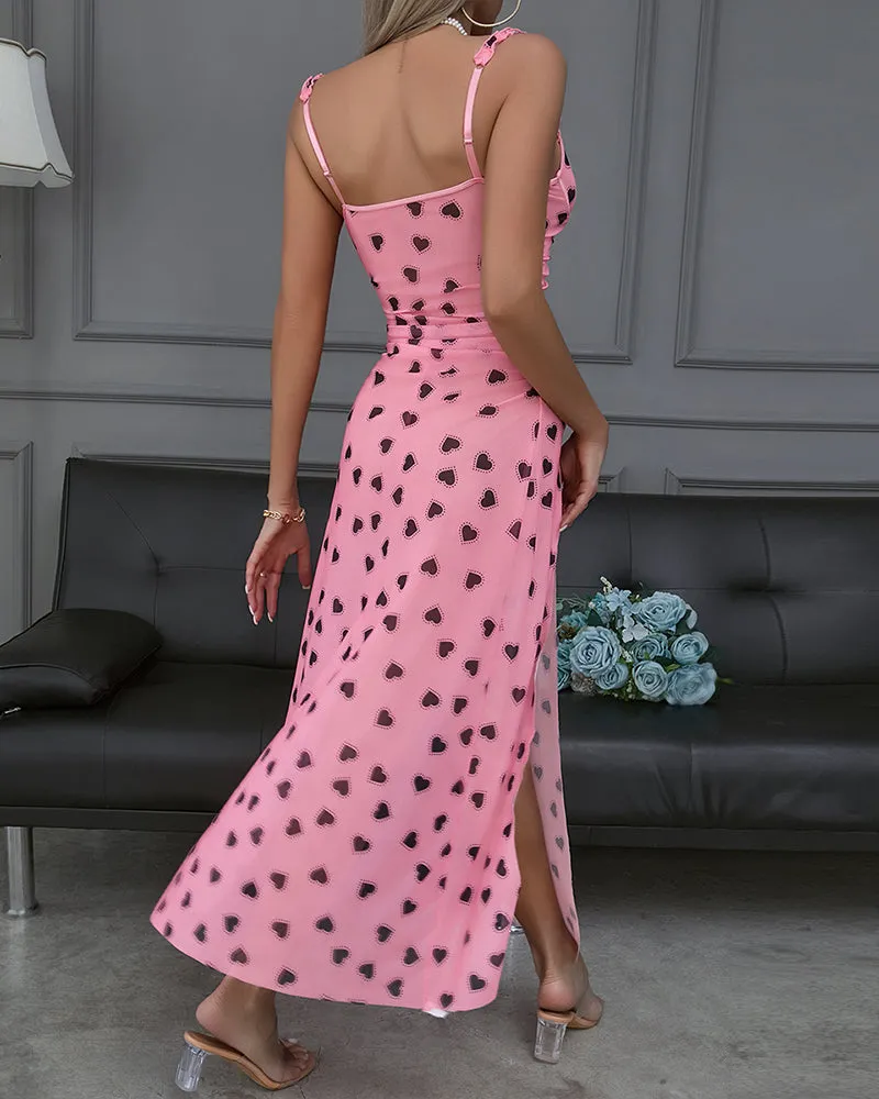 Pink Black Heart Long High Slit Nightgown sold by Avid Love product image thumbnail 3