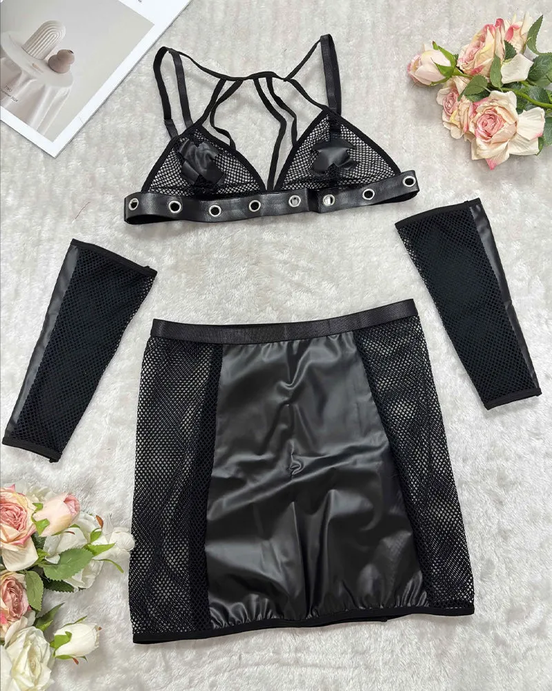 PU Leather & Fishnet Lingerie Skirt Set sold by Avid Love product image thumbnail 4