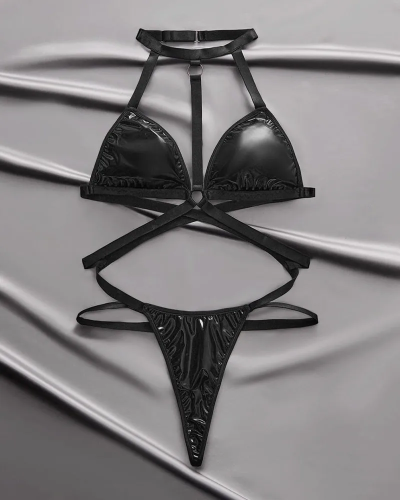 Halter-neck Leather Strappy Bodysuit sold by Avid Love product image thumbnail 5