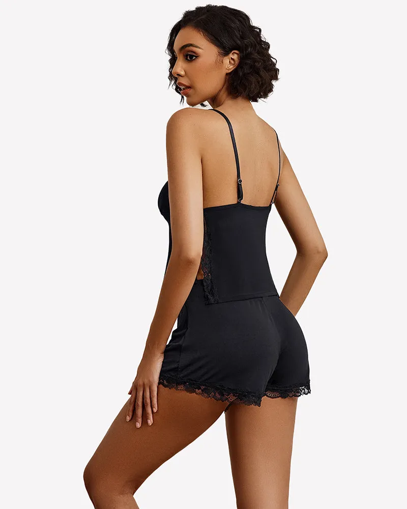 Lace Trim Cami Shorts Side Slit PJ Set sold by Avid Love product image thumbnail 5