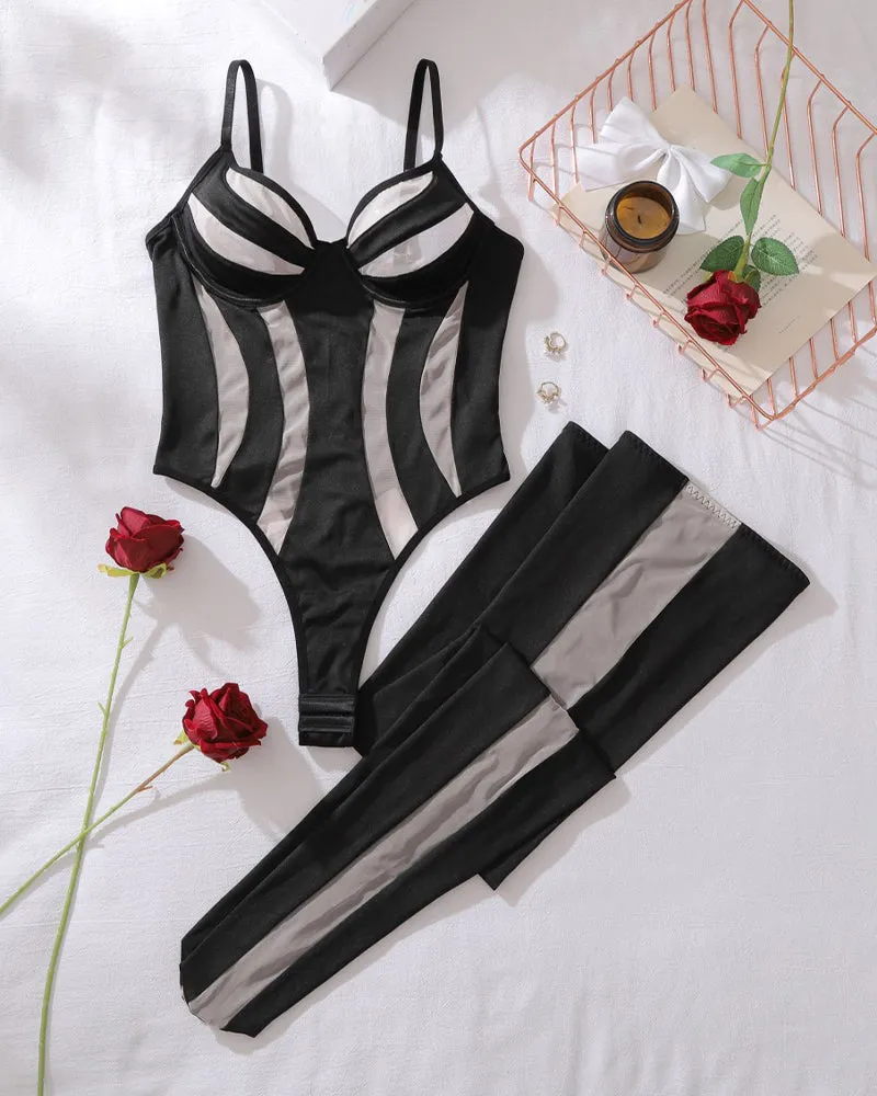 Striped Mesh Bodysuit with Stockings sold by Avid Love product image thumbnail 5