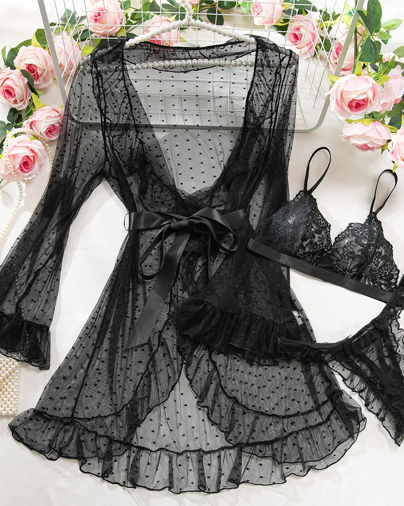 3 Piece Bra and Panties With Sheer Ruffled Robes sold by Avid Love product image thumbnail 5