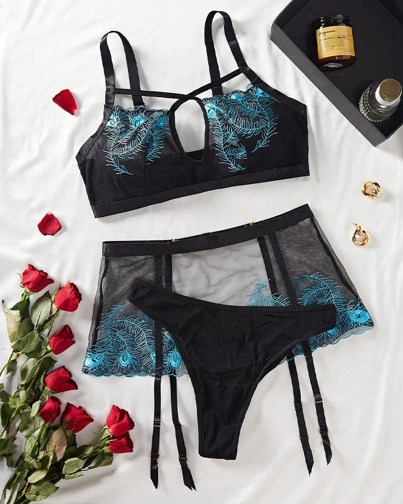 Sheer Feather Embroidered Lingerie Set sold by Avid Love product image thumbnail 4