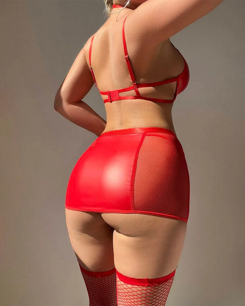 Cutout Halter Leather Mini Skirt Socks Set sold by Avid Love product image thumbnail 4