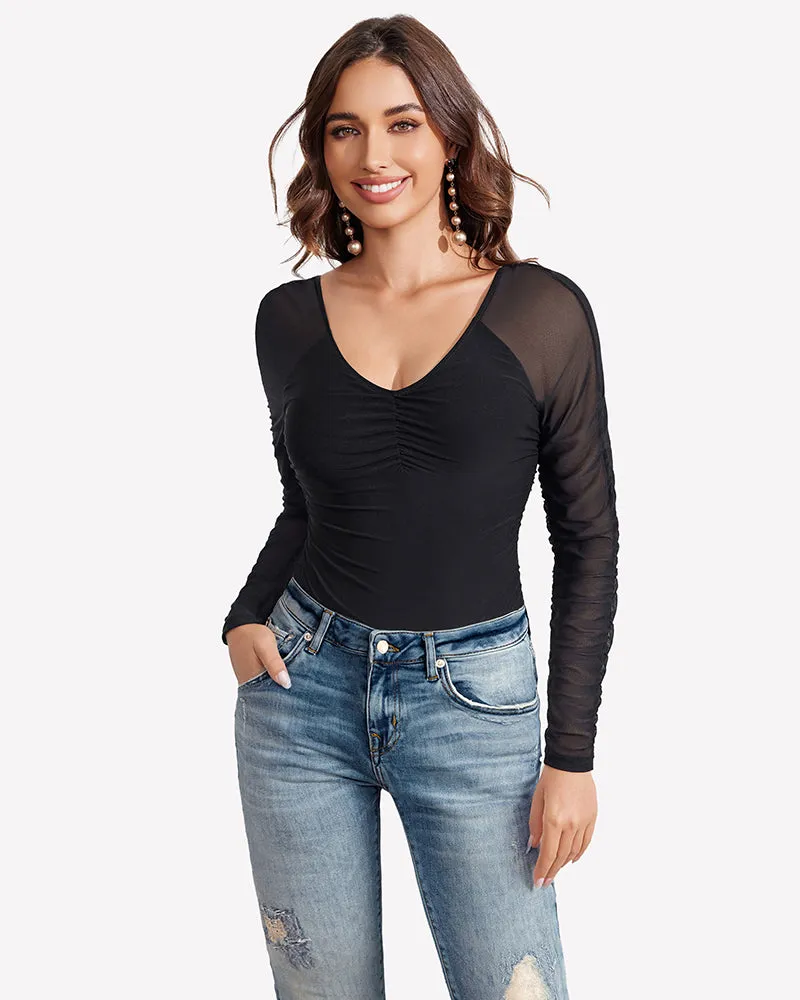 Long Sleeve Bodysuit Mesh Ruched Shapewear sold by Avid Love product image thumbnail 3
