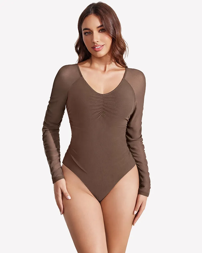 Long Sleeve Bodysuit Mesh Ruched Shapewear sold by Avid Love product image thumbnail 4