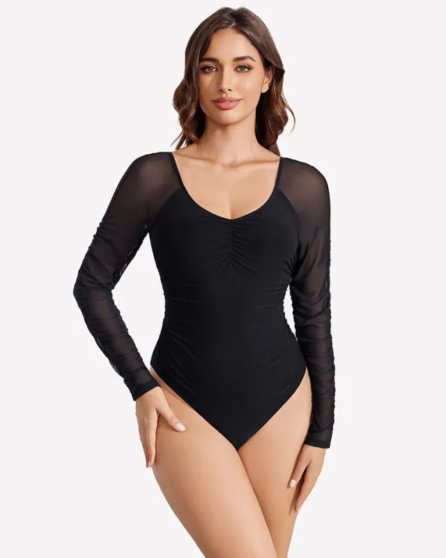 Long Sleeve Bodysuit Mesh Ruched Shapewear sold by Avid Love