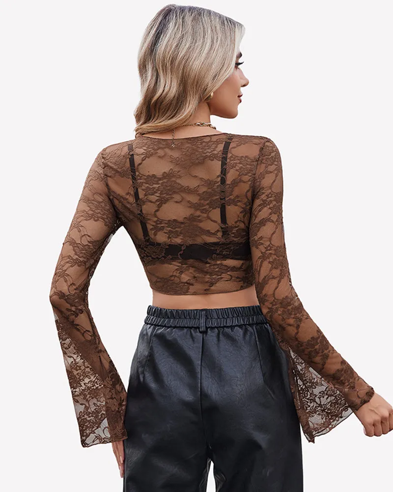 Crop Lace Shrug Bell Sleeve Tie Front Top sold by Avid Love product image thumbnail 4