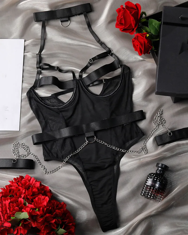 Hollow Neck Chain Bodysuit Garter Set sold by Avid Love product image thumbnail 5