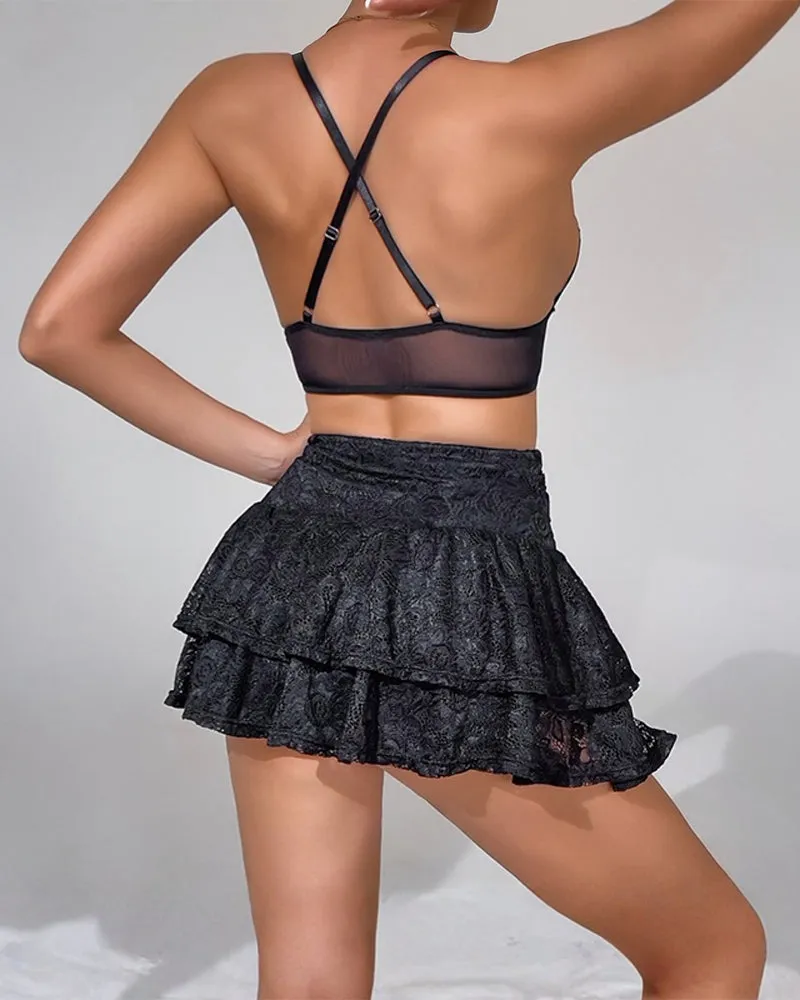 Lace Bralette Mini Skirt Two Picecs Set sold by Avid Love product image thumbnail 2