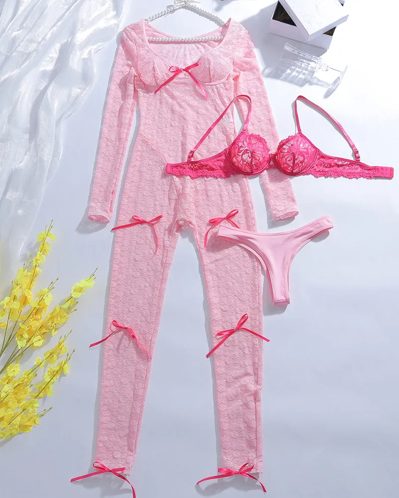 Lace Bow long Sleeve Jumpsuits Sets sold by Avid Love product image thumbnail 4
