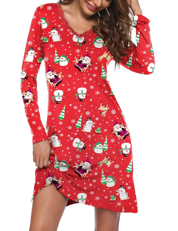 Long Sleeve Nightgowns Lace Night Dress (US Only) sold by Avid Love