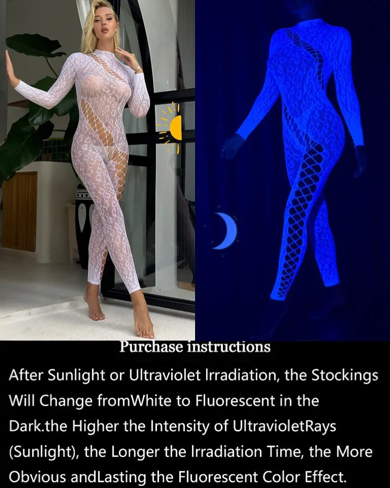 Glow In The Dark Blue Fishnet Body Stockings sold by Avid Love product image thumbnail 4