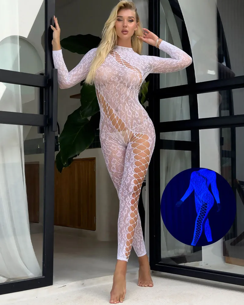 Glow In The Dark Blue Fishnet Body Stockings sold by Avid Love