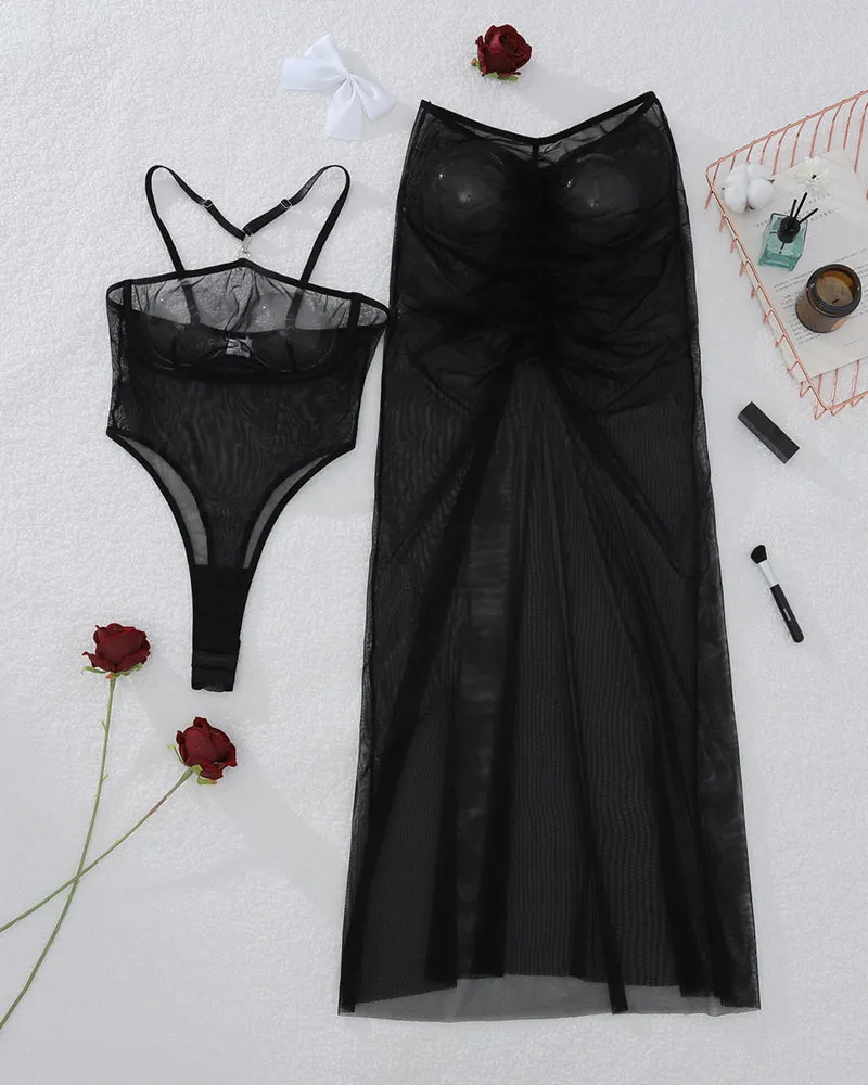 Sheer Mesh Bodysuits+Long Skirt Sets sold by Avid Love product image thumbnail 5