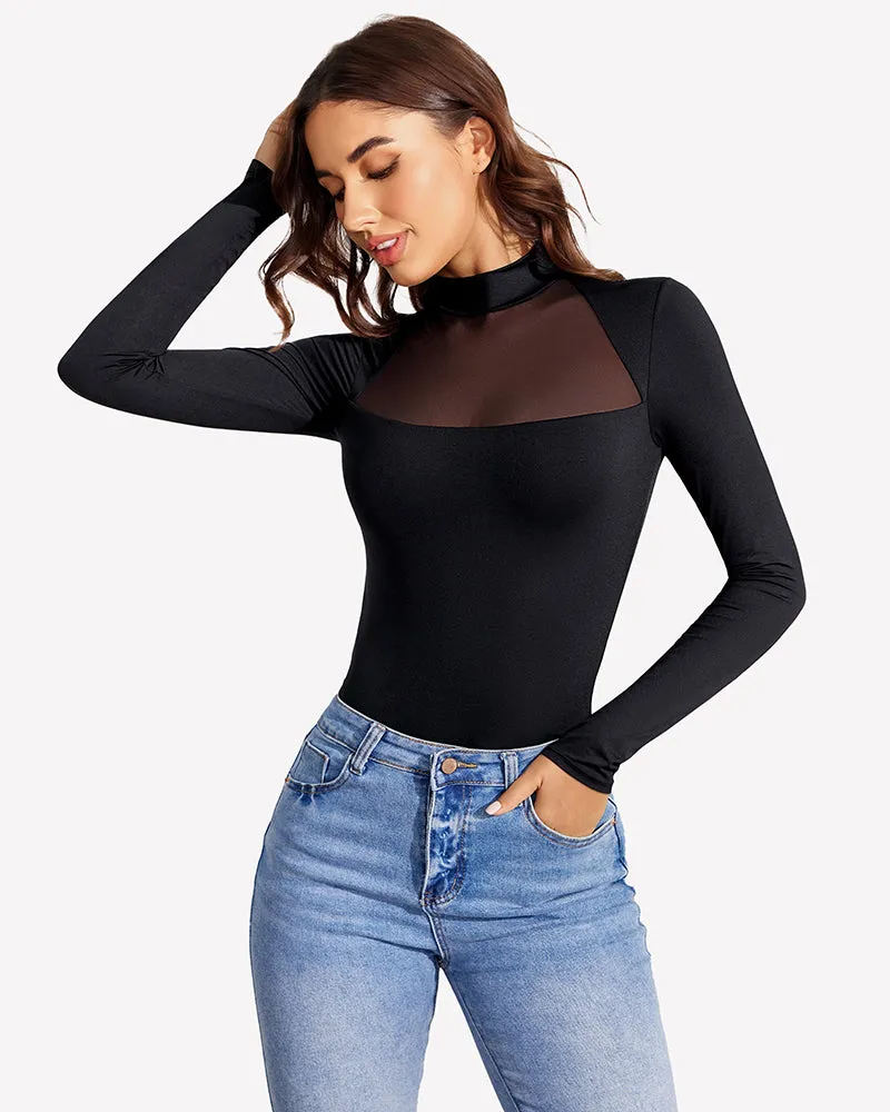 Long Sleeve Leotard Mesh Bodysuit Tops sold by Avid Love