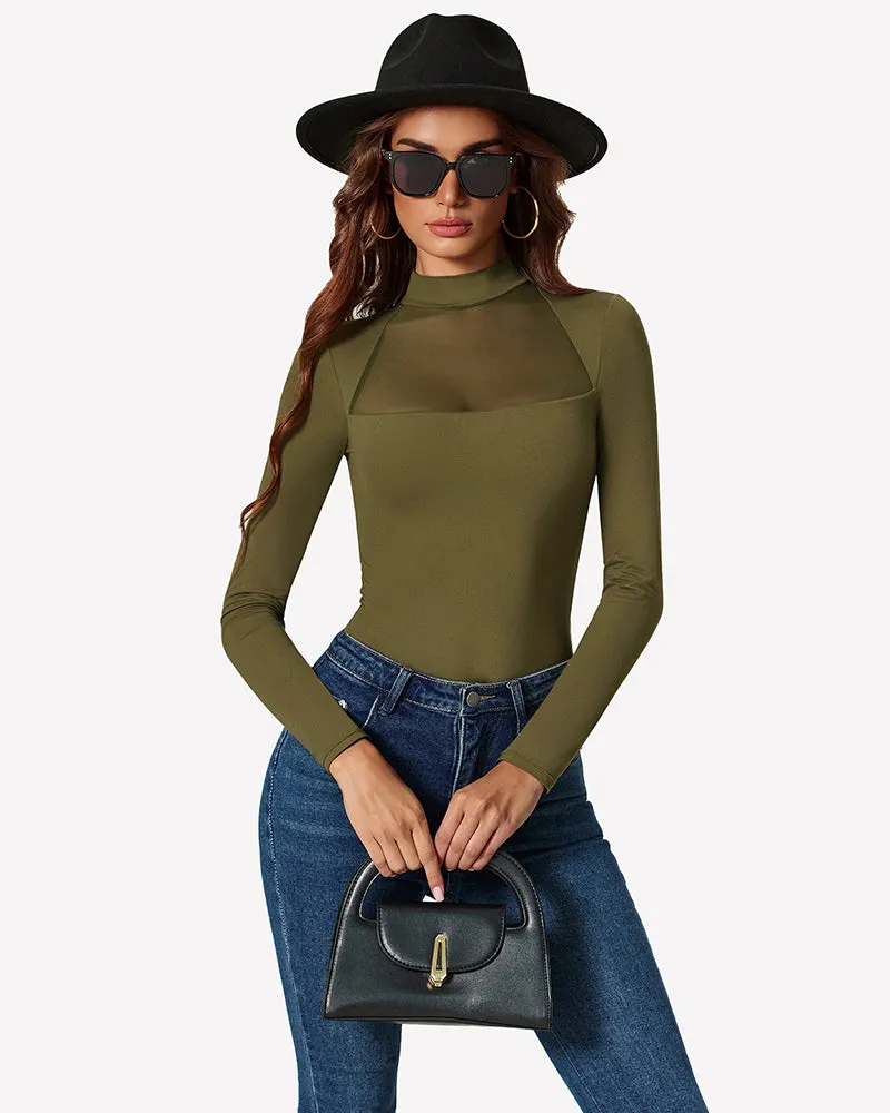 Long Sleeve Leotard Mesh Bodysuit Tops sold by Avid Love product image thumbnail 5