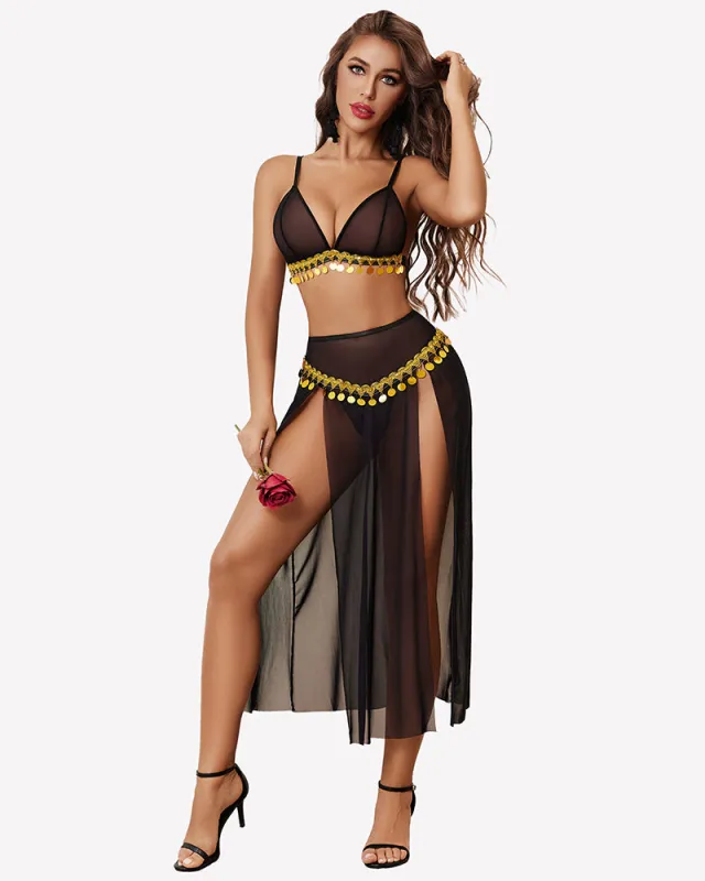 Mesh Sheer Bra Top Split Maxi Skirt Set made by Avid Love
