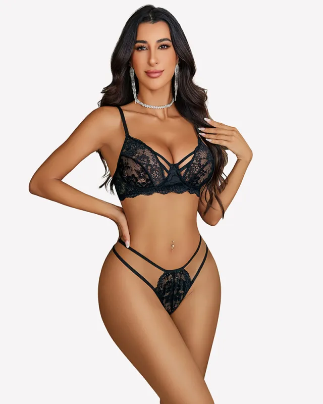 Lace Bra and Panty Set Wireless 2 Piece Outfit sold by Avid Love