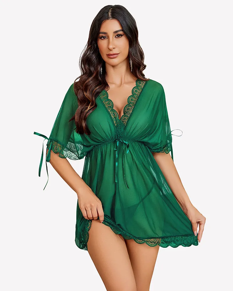 Short Sleeve Ruffle Mesh Dress with Thongs sold by Avid Love product image thumbnail 5