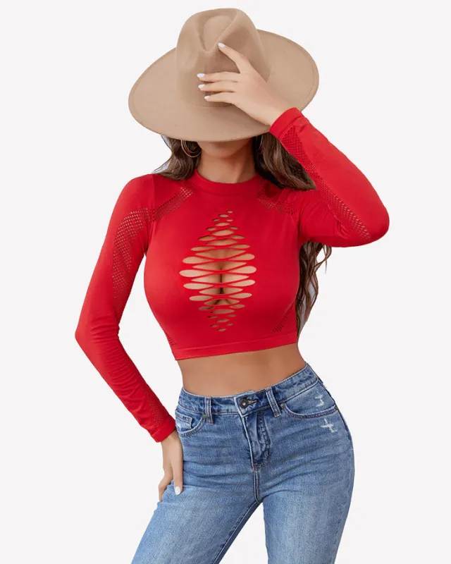 Long Sleeve Fishnet Top Cut Out Top sold by Avid Love