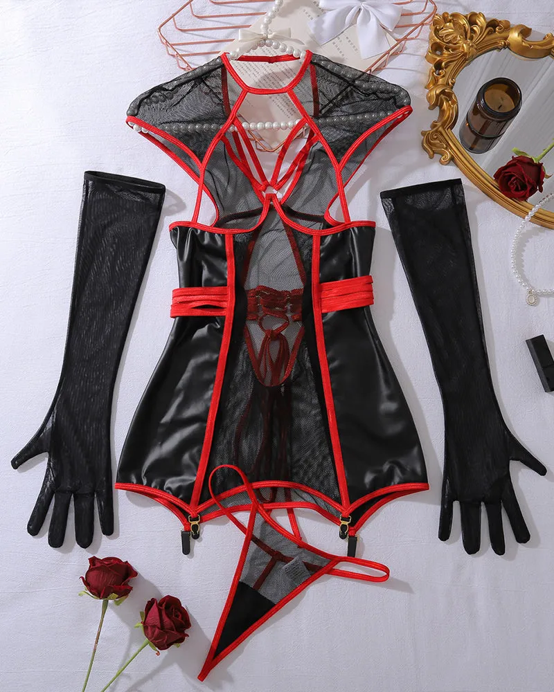 Leather Fishnet Cupless Lace up Night Dress sold by Avid Love product image thumbnail 5