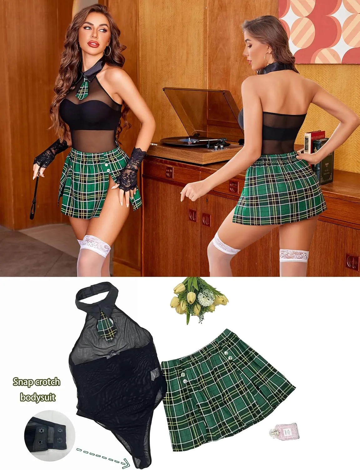 Halter Mesh Bodysuit with Slit Mini Skirt sold by Avid Love product image thumbnail 4