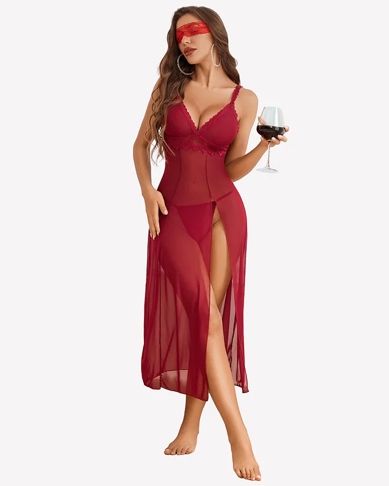 Split Mesh Lace Floral Dress with Thong Set sold by Avid Love product image thumbnail 2