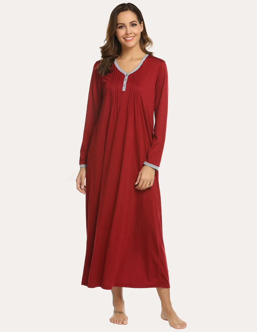 Long Sleeve Front Pleated Nightgown (US Only) sold by Avid Love product image thumbnail 5