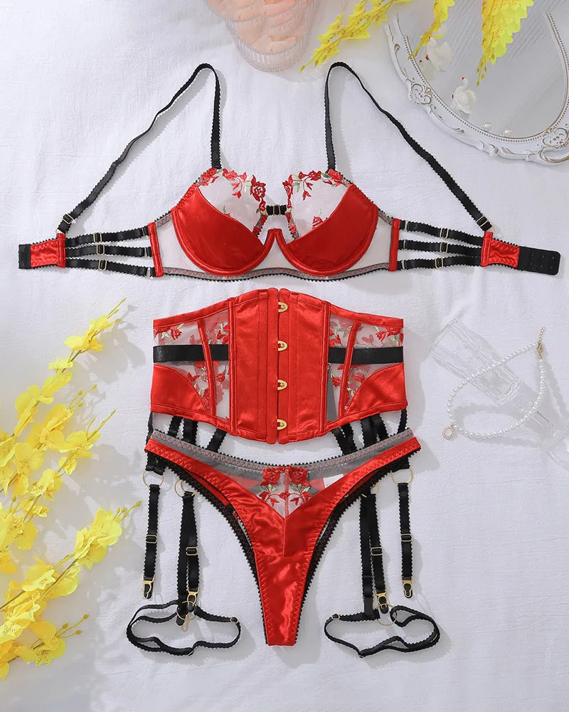 Rose Embroidered Corsets Lingerie Sets sold by Avid Love product image thumbnail 4