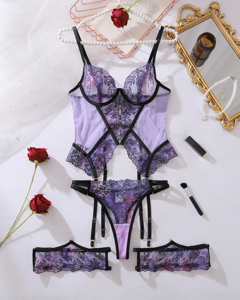 Romantic Purple Embroidered Lace Corset Sets sold by Avid Love product image thumbnail 4